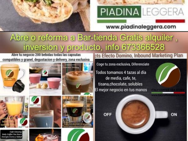 Italy Coffee Tea Store y Piadina Leggera, cafetería, restaurante comida rápida, tienda y distribución zonal, aseguran el gran éxito
