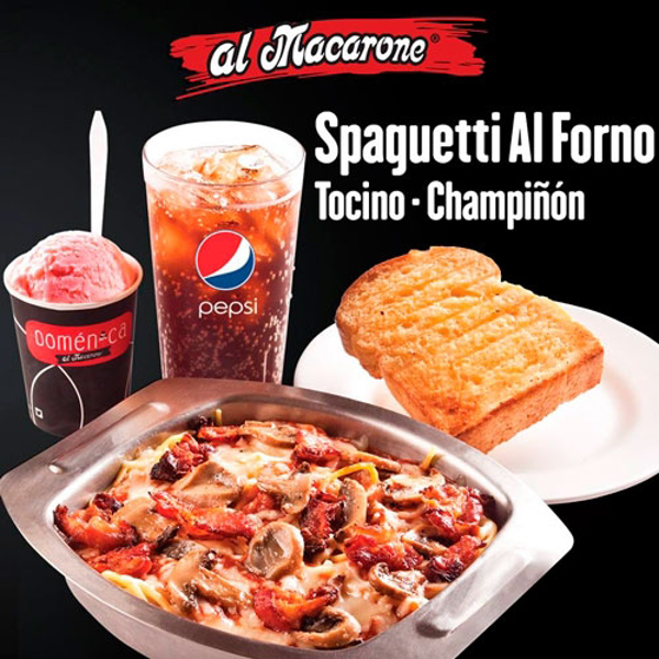 Delicioso Spaguetti Al Forno en las franquicias Al Macarone